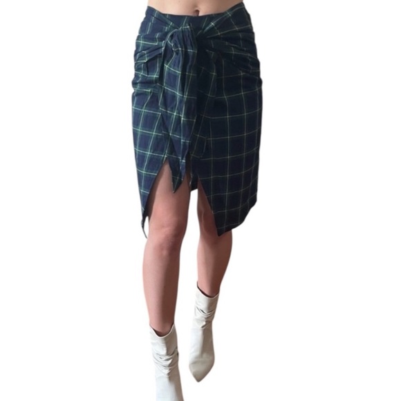 J.O.A. Los Angeles High Waist Plaid Tartan Midi Wrap Tie Pencil Skirt - XS / S - Picture 4 of 16
